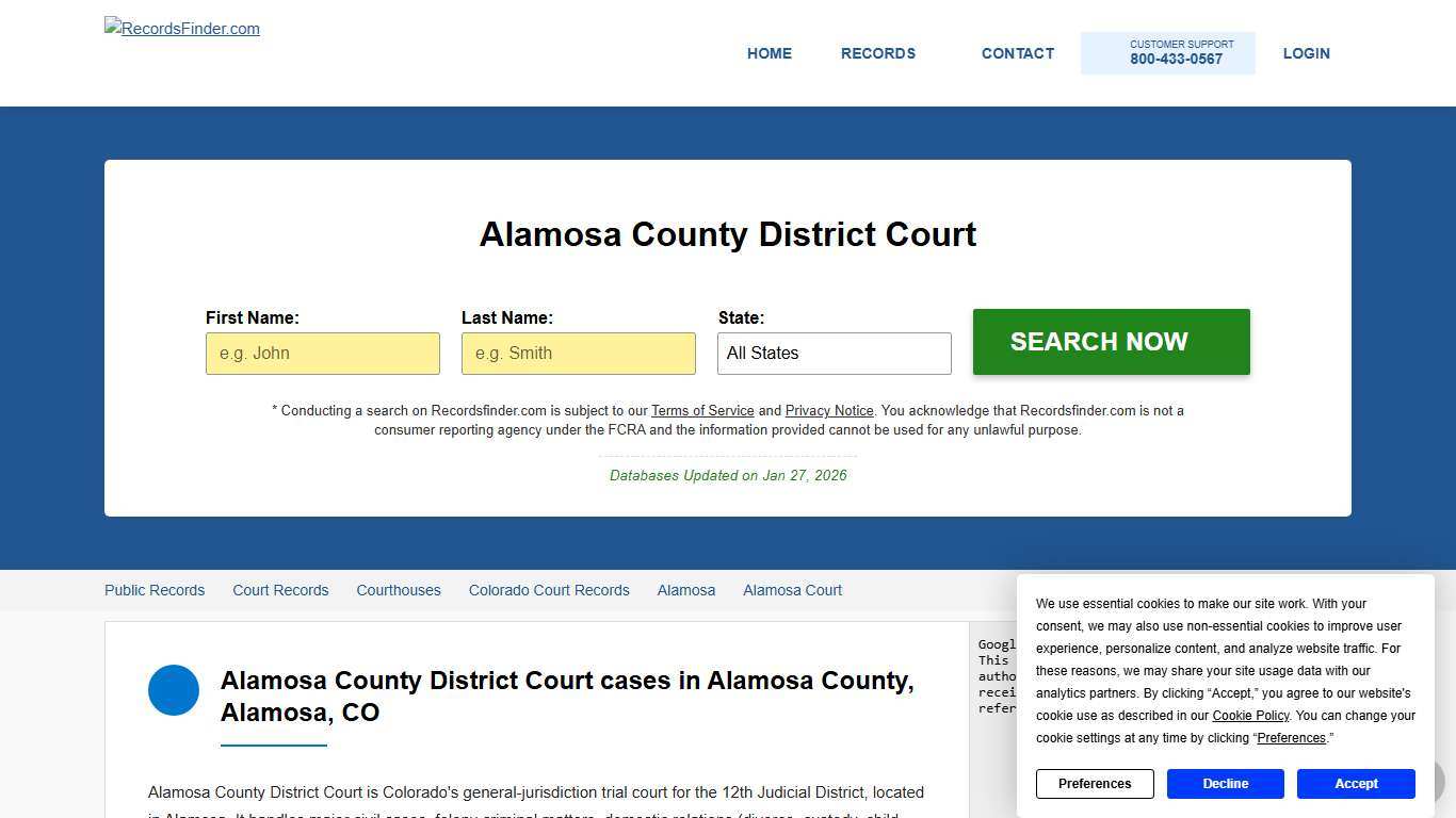 Search Alamosa County District Court, CO Cases and Records